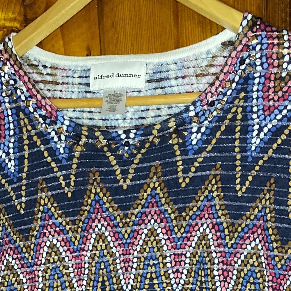 New alfred dunner 3/4 length chevron embellished top SIZE L - Picture 6 of 8